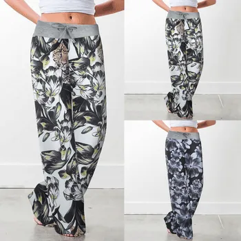 

Fashion Loose Pants Womens Hot Comfy брюки High Waist Stretch Floral Print Drawstring Summer Soft Wide Leg Long Trousers Pants