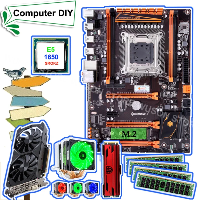 HUANANZHI deluxe X79 материнская плата с M.2 240G NVME SSD 2280 Intel Xeon E5 1650 C2 с кулером 4*8G DDR3 1600 RECC GTX1050Ti 4G HUANANZHI deluxe X79 материнская плата с M.2 240G NVME SSD 2280 Intel Xeon E5 1650 C2 с кулером 4*8G DDR3 1600 RECC GTX1050Ti 4G