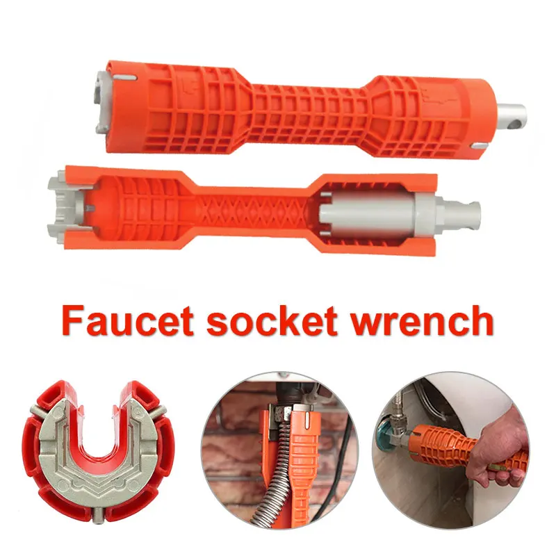 Spanner 25*5*5CM Kitchen Home Tool Faucet and Sink Installer Practical Orange Anti-Slip Bathroom Double Head Faucet Wrench