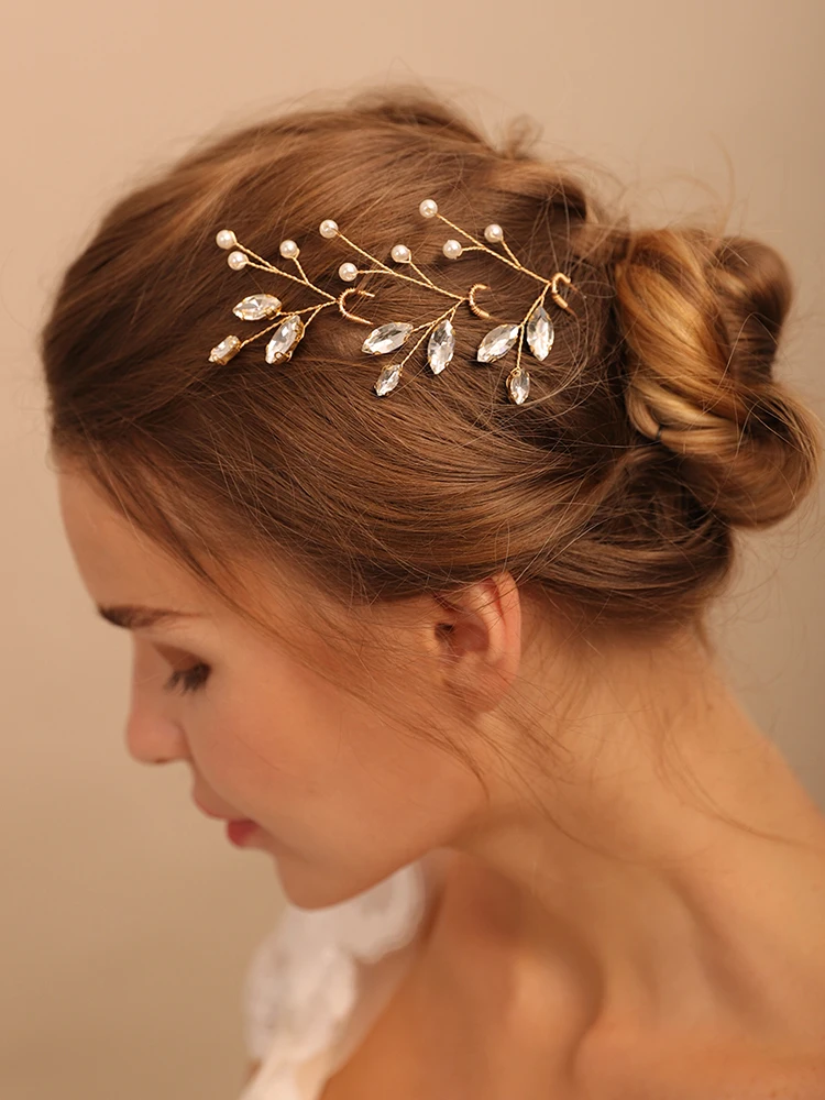 Silver Pearls Rhinestones Handmade Hairclips Bridal Headwear Wedding Headdresses for hair Accessories Silver 3PCS Women Hairpins