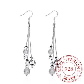 

Korean 925 Sterling Silver Three Line Beads Ball Vintage Long Tassel Dangle Earrings For Women 2020 Engagement Wedding Jewelry