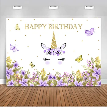

Neoback Unicorn theme backdrop for photography happy birthday photo background spring flower backdrops studio printed 518