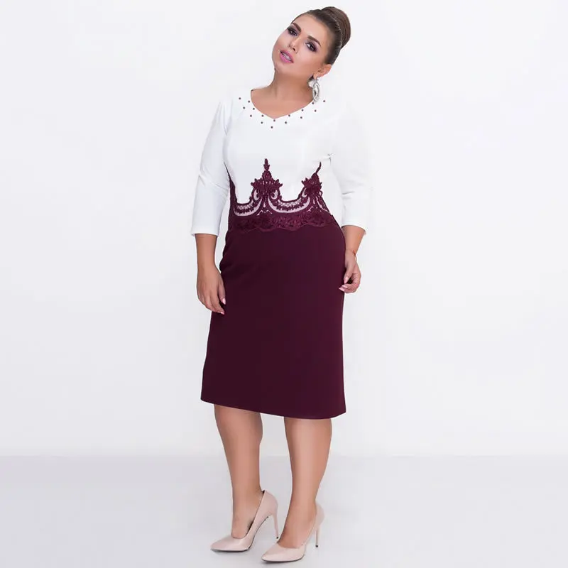 5XL6XL осеннее винтажное платье лоскутное платье с аппликацией прямое Платье До Колена офисное платье Плюс Размер Женская одежда женское платье