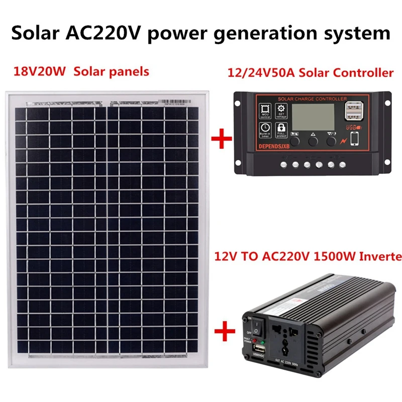 ABSF 18V20W солнечная панель+ 12 V/24 V контроллер+ 1500W инвертор Ac220V комплект, подходит для наружного и домашнего Ac220V солнечной энергии-Sa