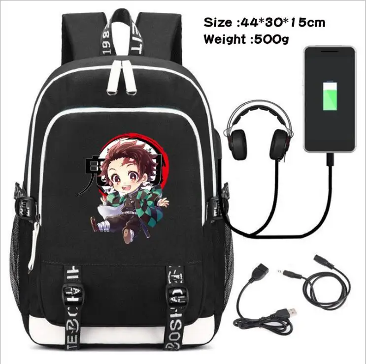 Demon Slayer Ghost Blade Kamado USB port рюкзак для ноутбука школьная дорожная сумка для книг для студентов повседневный рюкзак для ноутбука для девочек и мальчиков подарок
