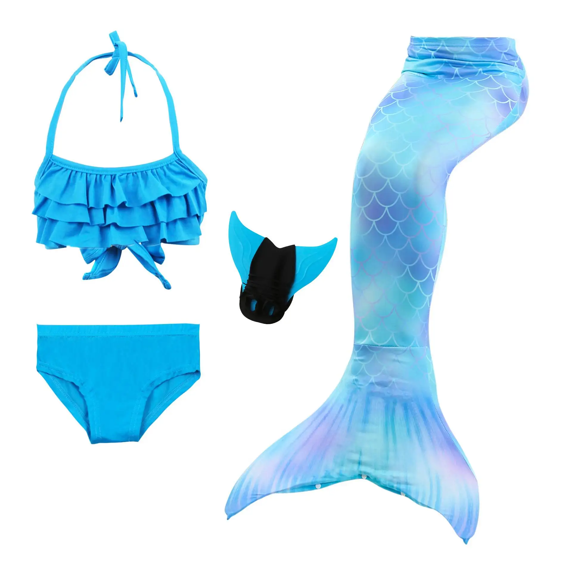 Плавательные хвосты русалки для девочек; Детские костюмы с ожерельем; детский купальный костюм с хвостом русалки; купальный костюм для девочек - Цвет: 4 set-7