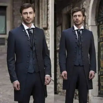

Latest Design Italian Groomsmen Tuxedo Long Jacket Wedding 3 Piece Set Party Formal Groom Set