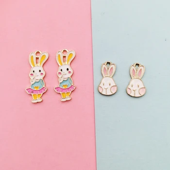 

10pcs Cute Little Rabbits Alloy Enamel Charms Pendants Oil Drop Animal Bunny Charms For DIY Earring Bracelet Jewelry Accessories