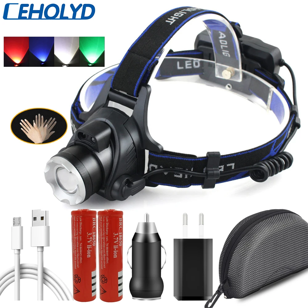 2 Led Bulbs XM-L2 U3 T6 Headlamp Sensor Head Flashlight Lamp Torch Headlights Waterproof Usb Rechargeable 18650 Battery Lantern | Освещение