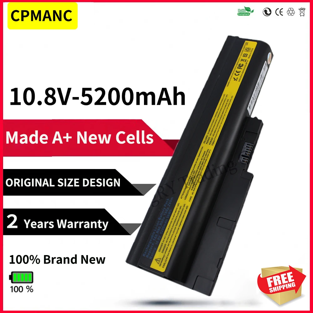 Cpmanc 5200mah Bateria para Ibm Lenovo Thinkpad R60 R60e R61 R61e R61i T60 T60p T61 T61p R500 T500 W500 Sl400 Sl500 Sl300