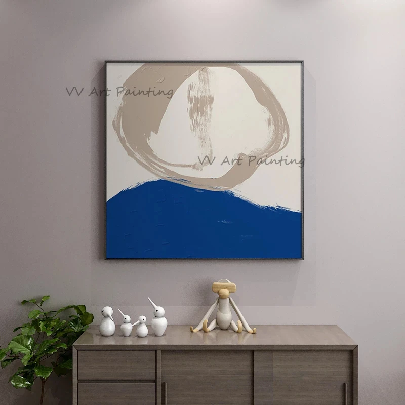 

Best Art Hand Painted Oil Paintings on Canvas Blue Abstract Painting Wall Picture for Living Room Home Decor Artwork No Framed