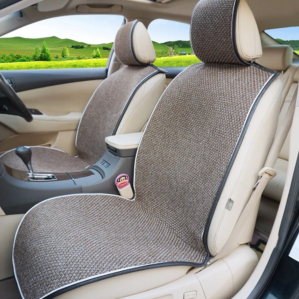 2 Pcs Car Front Seat Flax Fabrics Car Seat Covers Universal Car seat Cushion Accessories Decorate Protection Covers For Car Seat
