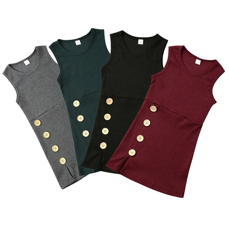 От 1 до 4 лет комплект одежды для новорожденных детей для девочек однотонные без рукавов мини-платье модная новинка для малышей и детей постарше с эластичной талией кнопки Повседневное вечерние спортивный костюм