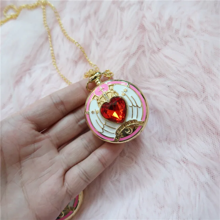 

Card Captor Sakura Metal Cute Pocket Watch Crystal Cosplay Necklace Chain Pendant Star Locket Watch Christmas Gift for Girl