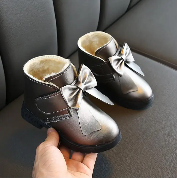 

Fashion Autumn Winter KIDS Girls bow Boots Princess shoes Flat Solid baby girls comfortable Casual Warm child Boot Size 26-36