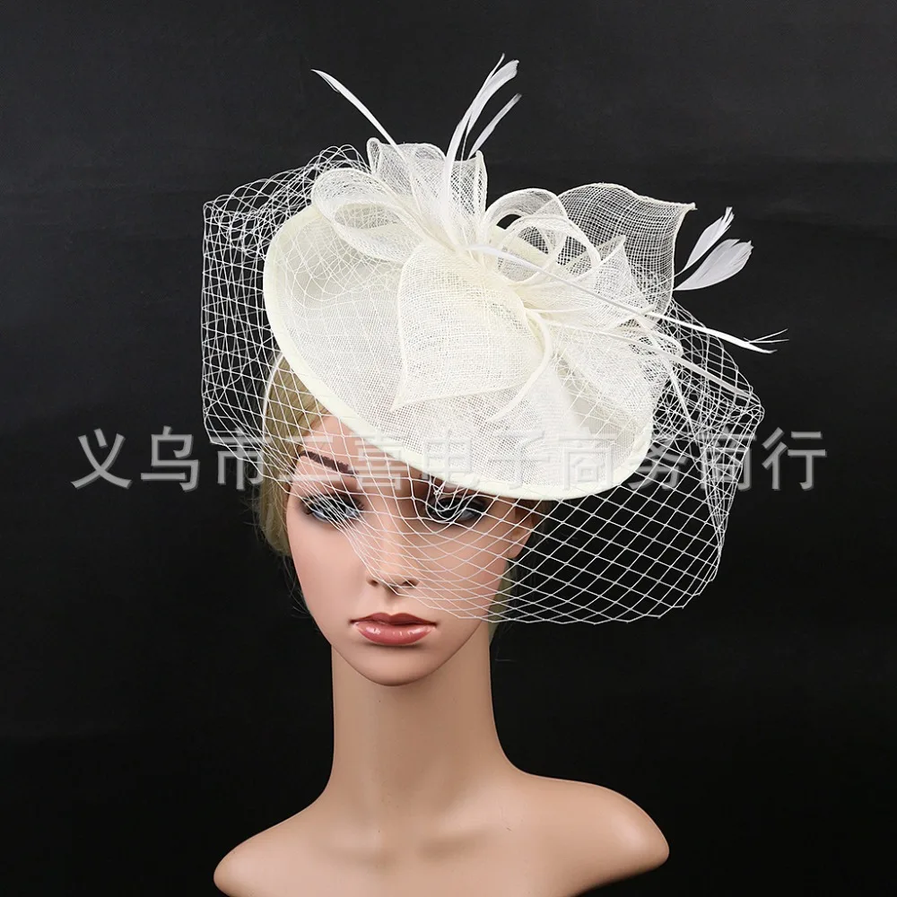 Аксессуары для невесты Jockey Gorro Королевский синий женские вечерние шапки с перьями льняная Свадебная шляпка с лицевая вуаль SQN047