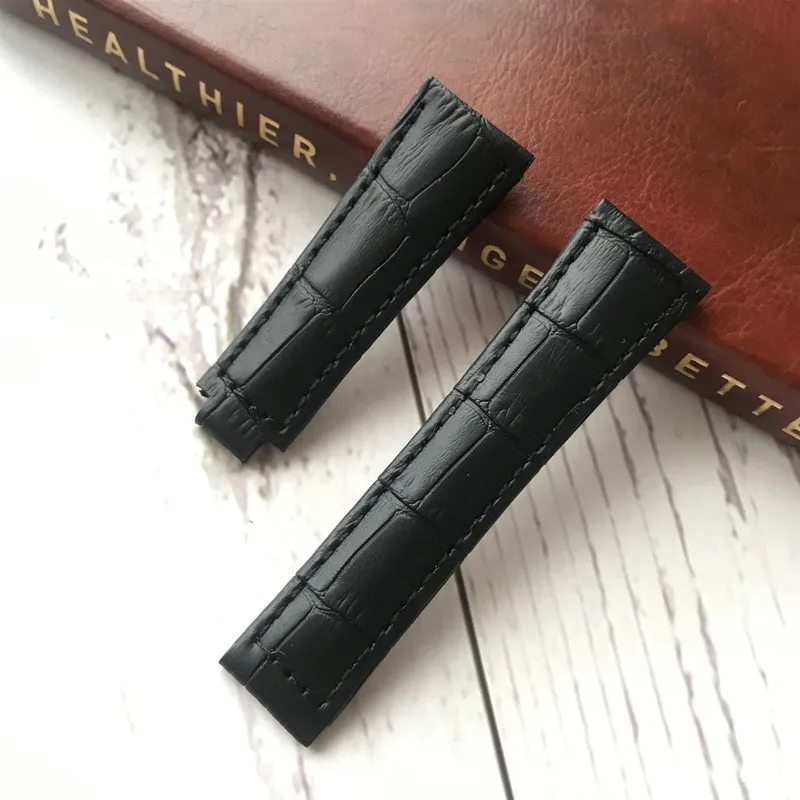 black no clasp MERJUST Высокое качество 20 мм кожаный ремешок для ROX SKY-DWELLER submariner MILGAUSS Daytona мужской браслет черный зеленый синий коричневый - Цвет ремешка: black no clasp