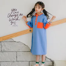 Girls Plus Velvet Warm Dress Korean Kids Dresses Casual Stitching color School Wind Dress Big Child Princess Dress for Teen