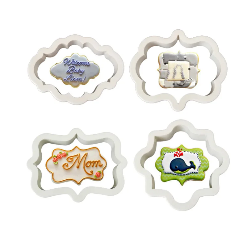 4Pcs/Lot Vintage Plaque Frame Cookie Cutter Set Plastic Biscuit Mould Fondant Cake Decorating Tools Sugar Craft Molds | Дом и сад