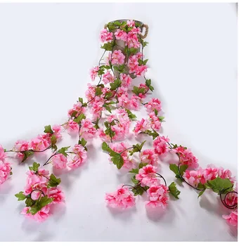 

Luyue 11pcs/lot Artificial Cherry Flower Vines Wedding Hanging Flower Fake Silk Cherry blossoms Simulation Rose Rattan Colorful