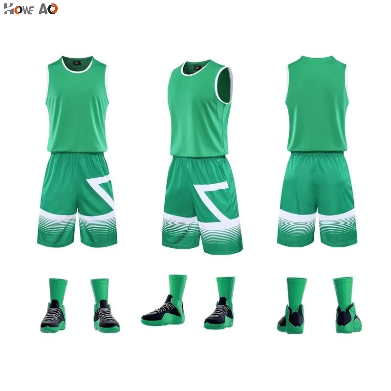 HOWE AO DIY баскетбольные майки набор униформы мужские баскетбольные рубашки шорты костюм Спортивная одежда спортивная одежда - Цвет: Зеленый