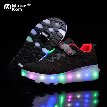 

Size 27-43 Children Luminous Wheel Sneakers Boys Girls Roller Skate Shoes with Lights for Kids USB Rechargeable LED Wheels Shoes