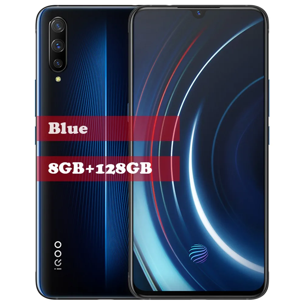 8G 128G Blue VIVO iQOO Android 9 мобильный телефон OTA обновление отпечатков пальцев ID Snapdragon 855 NFC type-C 4000 мАч 44 Вт Быстрая зарядка 4D игровой мобильный телефон - Цвет: 8G 128G Blue