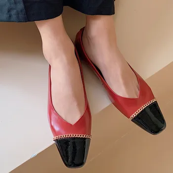 

Women Flat Single Shoes Slip-on Shallow Genuine Leather Casual Shoes Low Heels Flat