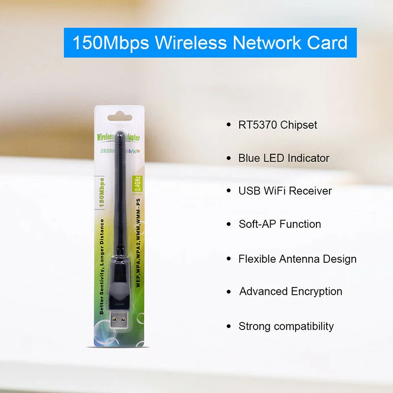 Chielecna150Mbps Ralink RT5370 беспроводная сетевая карта Mini USB 2,0 wifi-адаптер с антенной PC LAN Wi-Fi приемник ключ 802,11 b/g/n