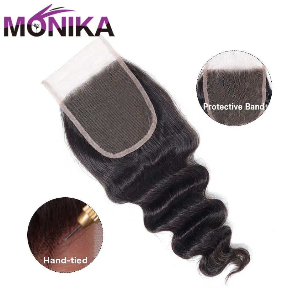 Волосы Monika перуанские свободные глубокие волнистые волосы закрывающие 4x4
