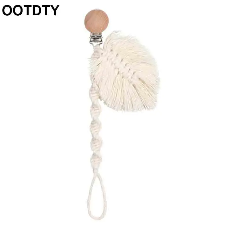 Vintage Crochet Pacifier Clip Wood Baby Cotton Tassel Pacifier Chain for Newborn Teething Soother Chew Dummy Clips handmade afbeelding