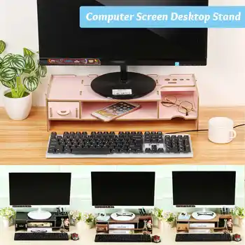 

Multi-function Desktop Monitor Stand Computer Screen Riser Wood Shelf Plinth Strong Laptop Stand Desk Holder For Notebook TV