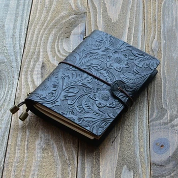 

Vintage Leather Travel Journal Notebook Diary Embossed Flower Notepad Sketchbook Business Writing
