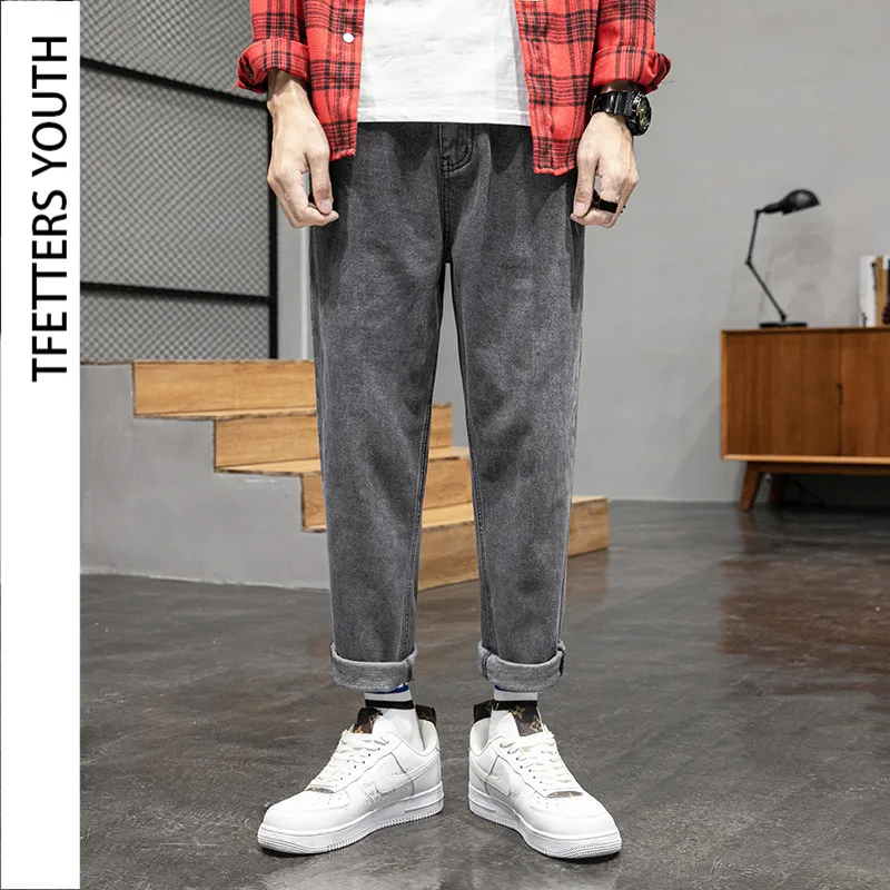 TFETTERS-pantalones vaqueros holgados de pierna ancha para hombre, Jeans de estilo callejero coreano, tendencia coreana, 2021