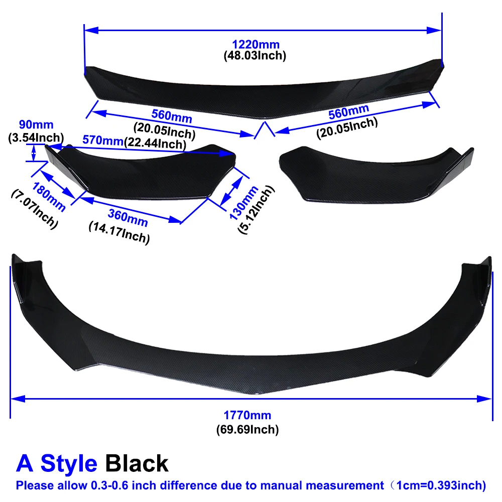 Универсальный углеродное волокно/Черный Автомобильный передний бампер для губ сплиттер бампер диффузор защита - Цвет: A Style Black