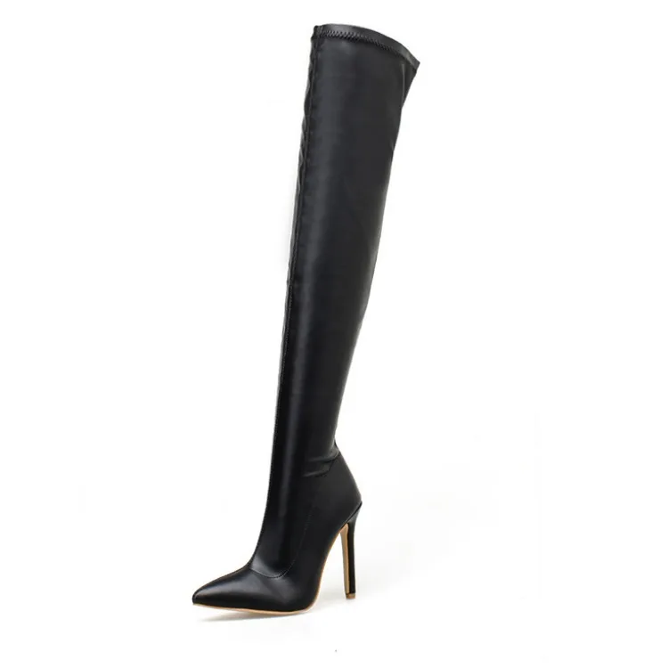 

2019 Winter Europe-Pointed Stiletto Hose over-the-Knee Long Boots Leather Boot Thin Heeled Women's 42 Large Size