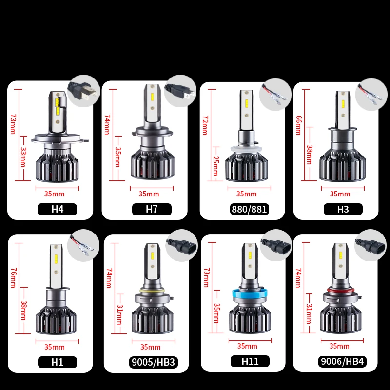 20000LM H7 H4 LED 4500K 6000K 8000K 3000K HB3 HB4 9005 9006 H3 H1 H8 H11H9 9012 Turbo Led Car Headlight CSP CHIP Fog Light Bulbs