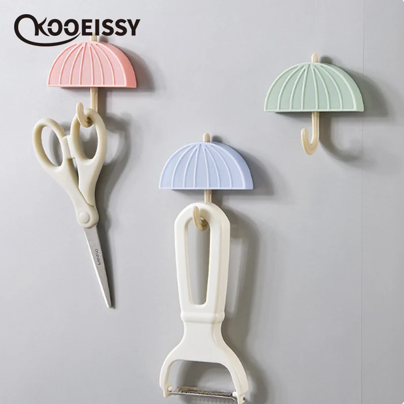 

1Pcs Creative Umbrella Shaped Self Adhesive Wall Hooks Key Hanger Kitchen Strong adhesive paste wall Organizer Sundries Hooks