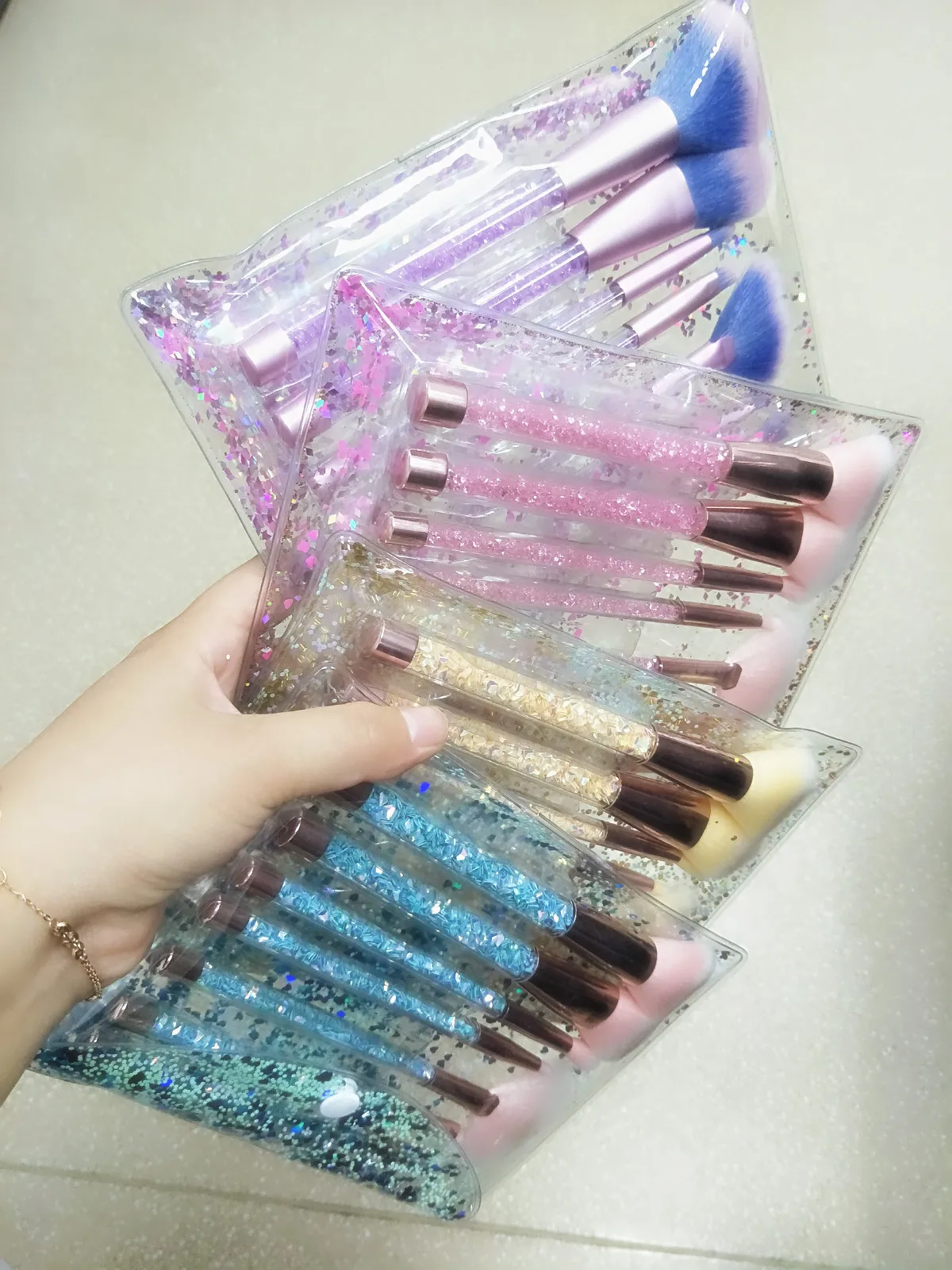 7 шт. набор кистей для макияжа с алмазными кристаллами и блестящими ручками кисти