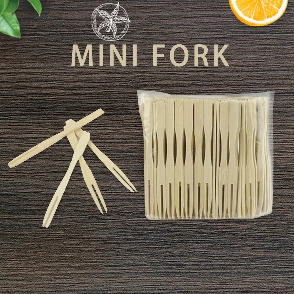 

80 PCS Mini Tasting Fruit Fork Bamboo Handle Party Supplies Portable Cake Disposable Flatware Forks Party Dessert Utensils