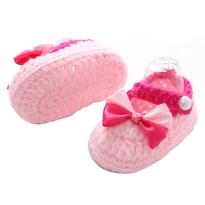 Lovely Baby Girls Crochet Handmade Knit Shoes Pink