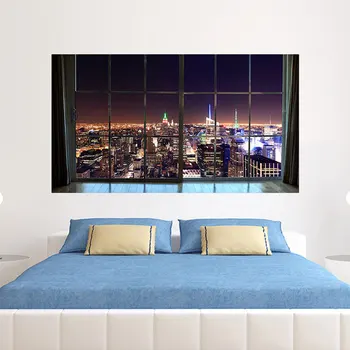 

3D Wall Sticker Window City Nightscape Pattern Removable Anti-fouling Wall Decals MYDING