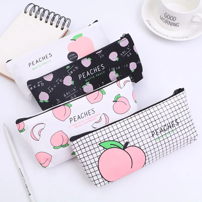

Creative Large Capacity Cute Letters Peach Canvas Pencil Case Small Fresh Fun Stationery Box Storage Pencil Case School Supplies