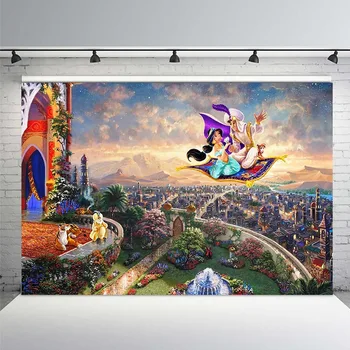 

Personalized Aladdin Princess Jasmine Backdrop for Photo Studio Pink Curtain Purple Turquoise Birthday Party Photo Backgrounds