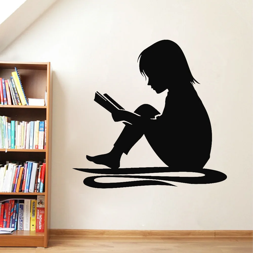 

Library Vinyl Wall Decal Reading Story Open Book Girl Kids Room Wall Stickers for Study Decoration Wallpaper Waterproof Z440
