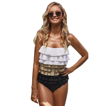 

Sexy Cut Out Tiered Ruffle One Piece Swimsuit for Women Cute Ladies Spaghetti Strap Backless One Piece Bathing Suits Plus Size