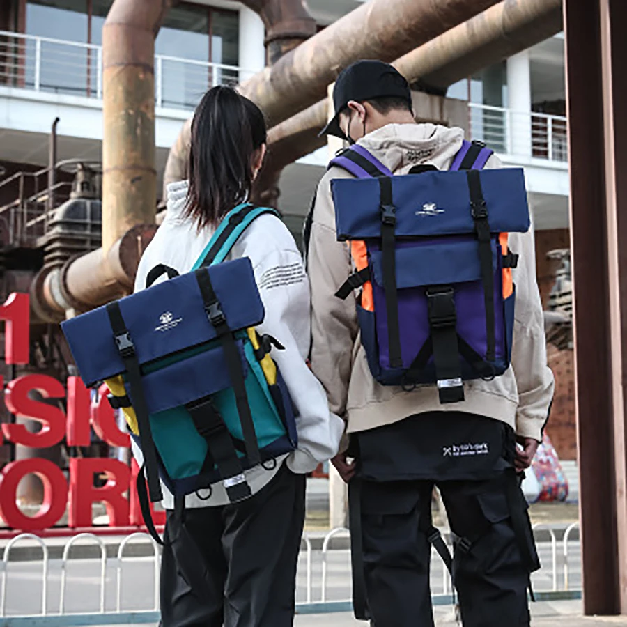 

Fashion Color Matching Ladies Buckle Backpack Harajuku School Campus School Bag Bookbag Large Capacity Outdoor Travel Back Pack