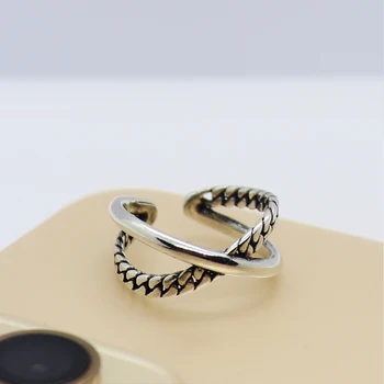 

Hot Sale Twisted Rope Cross Ring Couple Vintage Boho Pinky Finger Rings 925 Sterling Silver For Women Men Kpop Simple Jewelry