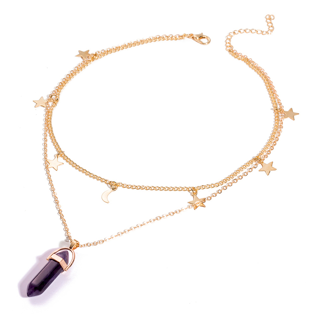 IPARAM Fashion Trend Crystals Necklace Bohemian Hexagon Opal Pendant Necklace Female Hexagon Crystal Necklace Gift 2021 NEW