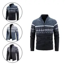 

Cardigan Sweater Fleece Lining Autumn Winter Stand Collar Slim Fit Cardigan Sweater Sweater Coat Male Knitted Coat